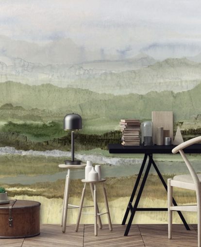 green custom abstract mural called Wandering Grove by Lara Eckerman for bedrooms, dining rooms and more