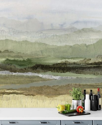 peinture murale abstraite verte personnalisée appelée Wandering Grove par Lara Eckerman pour les chambres, les salles à manger et plus encore