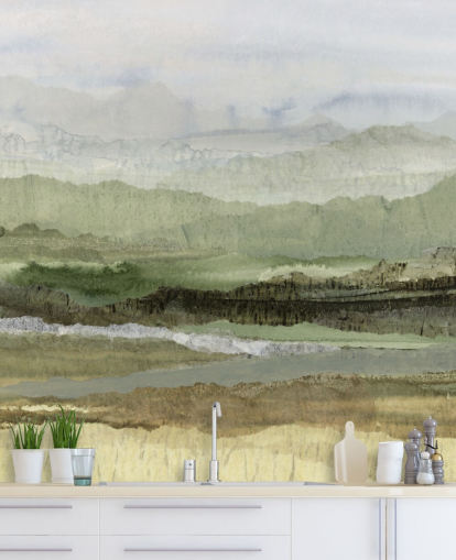 murale astratto personalizzato verde chiamato Wandering Grove di Lara Eckerman per camere da letto, sale da pranzo e altro murale astratto personalizzato verde chiamato Wandering Grove di Lara Eckerman per camere da letto, sale da pranzo e altro