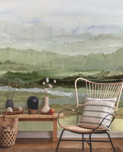 mural abstrato personalizado verde chamado Wandering Grove de Lara Eckerman para quartos, salas de jantar e muito mais mural abstrato personalizado verde chamado Wandering Grove de Lara Eckerman para quartos, salas de jantar e muito mais