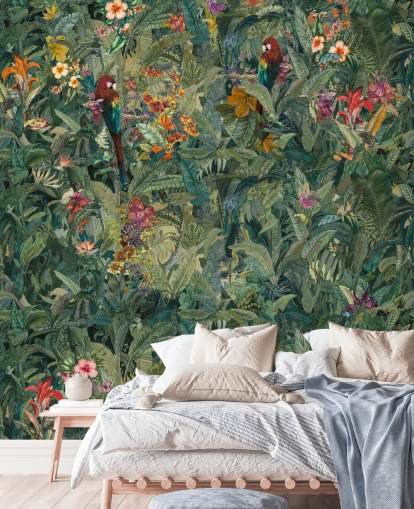 fresque murale verte personnalisée en forme de feuille de jungle appelée Selvanea par Loris Drago pour les couloirs et les salles à manger fresque murale verte personnalisée en forme de feuille de jungle appelée Selvanea par Loris Drago pour les couloirs et les salles à manger