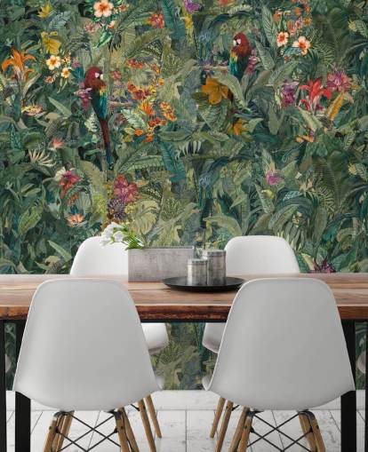 fresque murale verte personnalisée en forme de feuille de jungle appelée Selvanea par Loris Drago pour les couloirs et les salles à manger fresque murale verte personnalisée en forme de feuille de jungle appelée Selvanea par Loris Drago pour les couloirs et les salles à manger