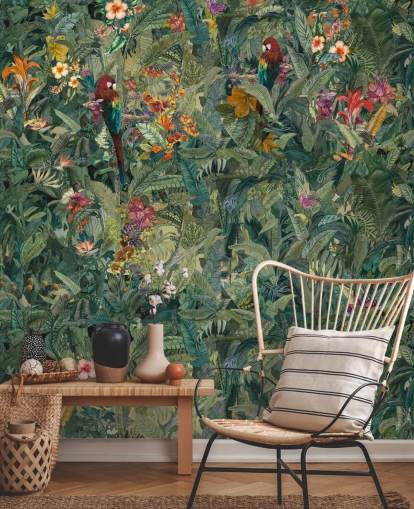 mural de parede verde personalizado em folha de selva chamado Selvanea de Loris Drago para corredores e salas de jantar mural de parede verde personalizado em folha de selva chamado Selvanea de Loris Drago para corredores e salas de jantar