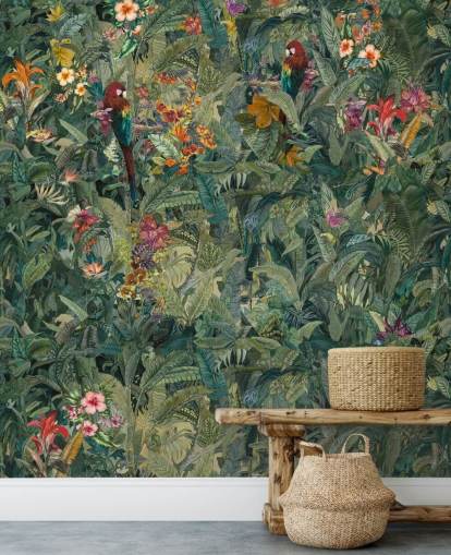 fresque murale verte personnalisée en forme de feuille de jungle appelée Selvanea par Loris Drago pour les couloirs et les salles à manger fresque murale verte personnalisée en forme de feuille de jungle appelée Selvanea par Loris Drago pour les couloirs et les salles à manger