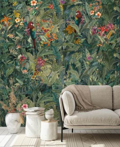 grünes individuelles Dschungelblatt-Wandbild namens Selvanea von Loris Drago für Flure und Esszimmer grünes individuelles Dschungelblatt-Wandbild namens Selvanea von Loris Drago für Flure und Esszimmer