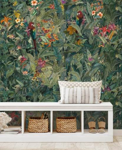 green custom jungle leaf wall mural called Selvanea by Loris Drago for hallways and dining rooms green custom jungle leaf wall mural called Selvanea by Loris Drago for hallways and dining rooms