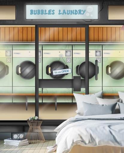 launderette facade wall mural for care homes with dementia