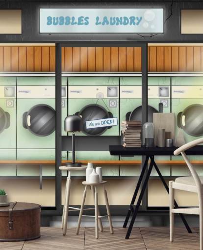 launderette facade wall mural for care homes with dementia