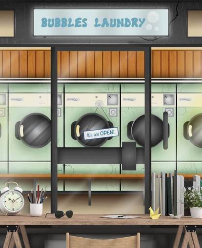 launderette facade wall mural for care homes with dementia