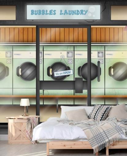 launderette facade wall mural for care homes with dementia