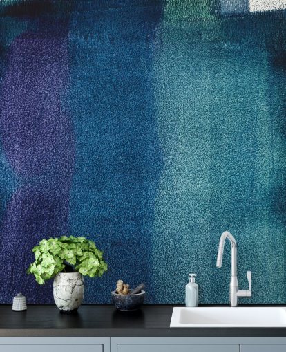 blauwe en paarse aanpasbare abstracte muurschildering genaamd Painted Textures II van Tim Mossholder blauwe en paarse aanpasbare abstracte muurschildering genaamd Painted Textures II van Tim Mossholder