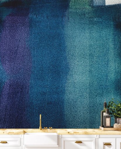 blauwe en paarse aanpasbare abstracte muurschildering genaamd Painted Textures II van Tim Mossholder