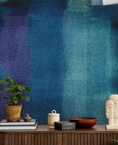 peinture murale abstraite personnalisable bleue et violette appelée Painted Textures II de Tim Mossholder