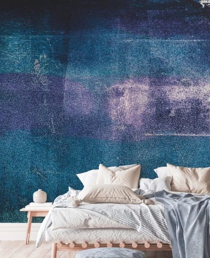 mural de parede abstrato personalizado azul e roxo chamado Painted Textures III de Tim Mossholder para quartos e banheiros