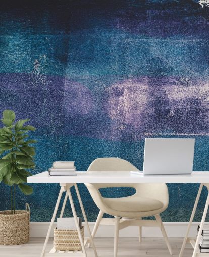 Tim Mossholderin sininen ja violetti mukautettu abstrakti seinämaalaus nimeltä Painted Textures III makuuhuoneisiin ja kylpyhuoneisiin