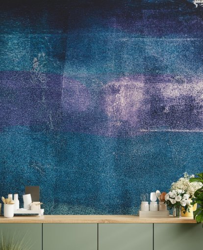 blaues und lila individuelles abstraktes Wandbild namens Painted Textures III von Tim Mossholder für Schlafzimmer und Badezimmer