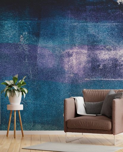 blauwe en paarse abstracte muurschildering op maat genaamd Painted Textures III van Tim Mossholder voor slaapkamers en badkamers