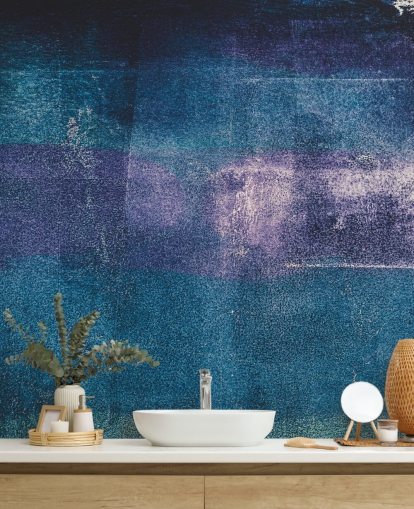 Tim Mossholderin sininen ja violetti mukautettu abstrakti seinämaalaus nimeltä Painted Textures III makuuhuoneisiin ja kylpyhuoneisiin