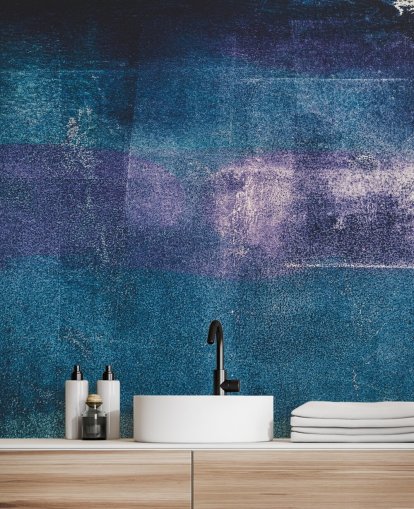 fresque murale abstraite personnalisée bleue et violette appelée Painted Textures III par Tim Mossholder pour les chambres et les salles de bain