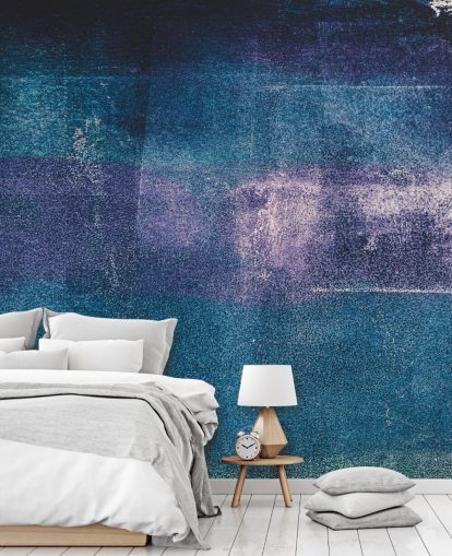 blauwe en paarse abstracte muurschildering op maat genaamd Painted Textures III van Tim Mossholder voor slaapkamers en badkamers