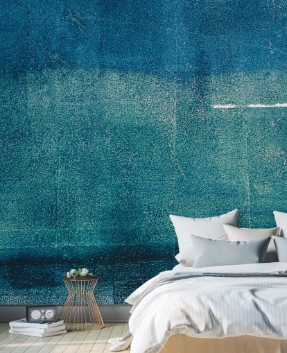 blauwe abstracte muurschildering op maat genaamd Painted Textures van Tim Mossholder voor badkamers, gangen en keukens