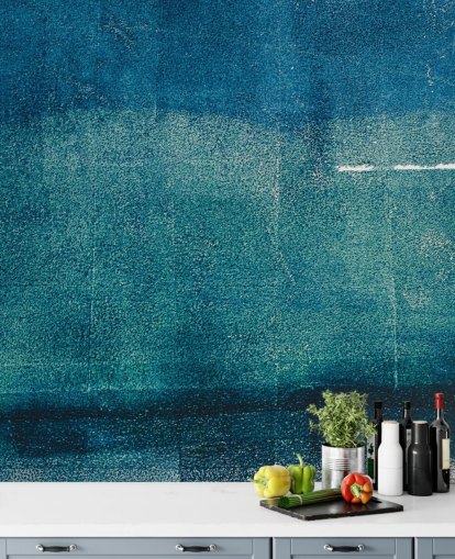 murale astratto personalizzato blu chiamato Painted Textures di Tim Mossholder per bagni, corridoi e cucine