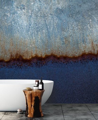 mural abstrato azul e marrom chamado Rusty Metal II de Tim Mossholder para salas de estar e banheiros mural abstrato azul e marrom chamado Rusty Metal II de Tim Mossholder para salas de estar e banheiros