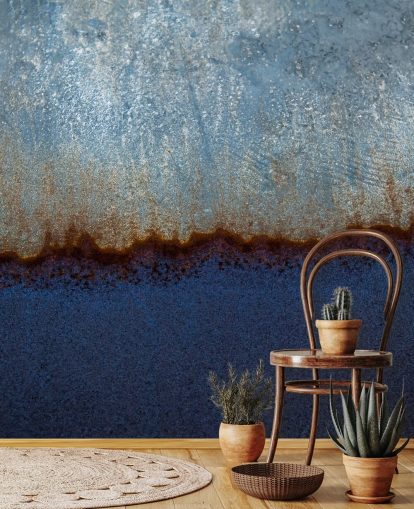 blue and brown abstract mural called Rusty Metal II by Tim Mossholder for living rooms and bathrooms