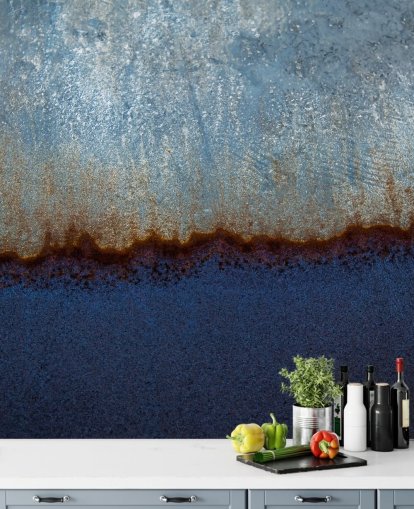 mural abstracto azul y marrón llamado Rusty Metal II de Tim Mossholder para salas de estar y baños