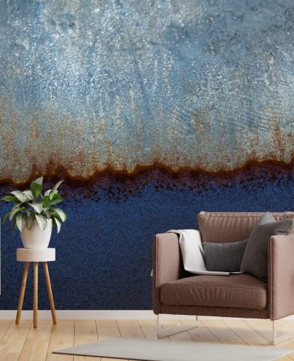blauwe en bruine abstracte muurschildering genaamd Rusty Metal II van Tim Mossholder voor woonkamers en badkamers blauwe en bruine abstracte muurschildering genaamd Rusty Metal II van Tim Mossholder voor woonkamers en badkamers