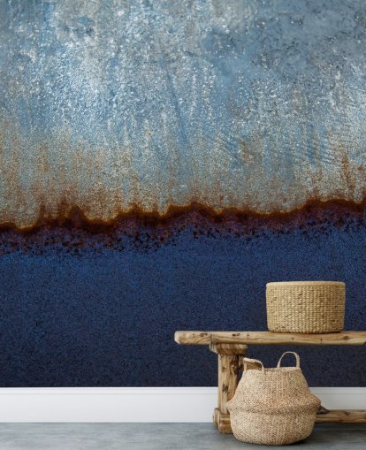 blue and brown abstract mural called Rusty Metal II by Tim Mossholder for living rooms and bathrooms blue and brown abstract mural called Rusty Metal II by Tim Mossholder for living rooms and bathrooms