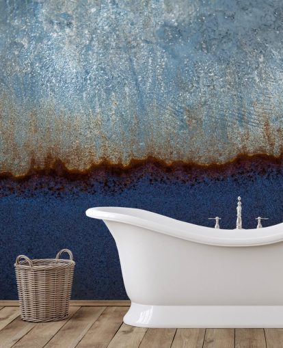 blauwe en bruine abstracte muurschildering genaamd Rusty Metal II van Tim Mossholder voor woonkamers en badkamers blauwe en bruine abstracte muurschildering genaamd Rusty Metal II van Tim Mossholder voor woonkamers en badkamers