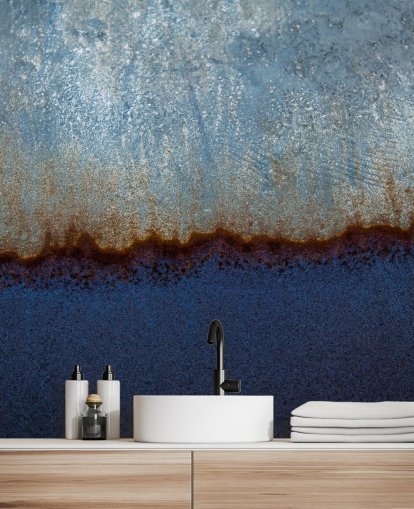 blauwe en bruine abstracte muurschildering genaamd Rusty Metal II van Tim Mossholder voor woonkamers en badkamers blauwe en bruine abstracte muurschildering genaamd Rusty Metal II van Tim Mossholder voor woonkamers en badkamers