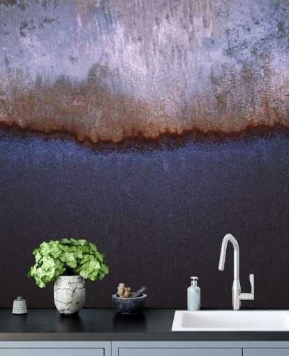 murale astratto blu e grigio chiamato Rusty Metal di Tim Mossholder
