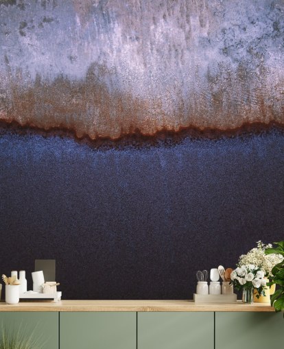 blauwe en grijze abstracte muurschildering genaamd Rusty Metal van Tim Mossholder