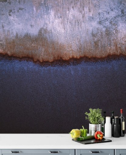 blå och grå abstrakt väggmålning kallad Rusty Metal av Tim Mossholder