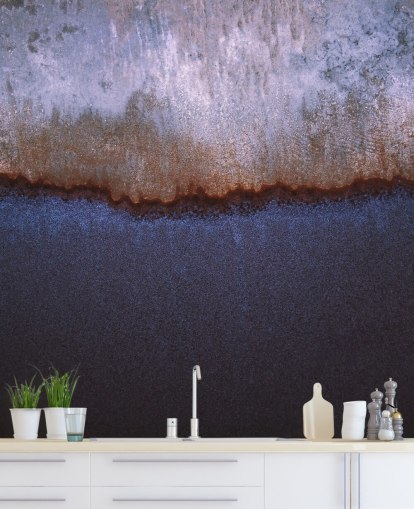 murale astratto blu e grigio chiamato Rusty Metal di Tim Mossholder