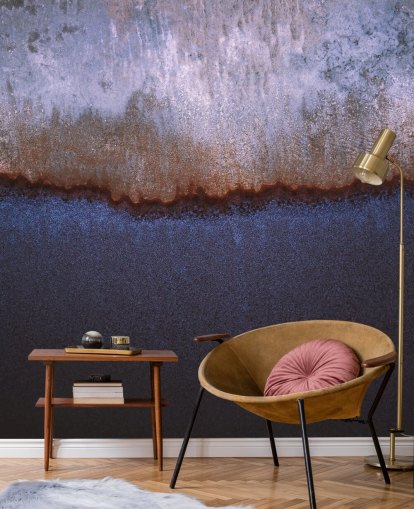 blauwe en grijze abstracte muurschildering genaamd Rusty Metal van Tim Mossholder