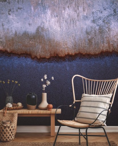 blauwe en grijze abstracte muurschildering genaamd Rusty Metal van Tim Mossholder blauwe en grijze abstracte muurschildering genaamd Rusty Metal van Tim Mossholder