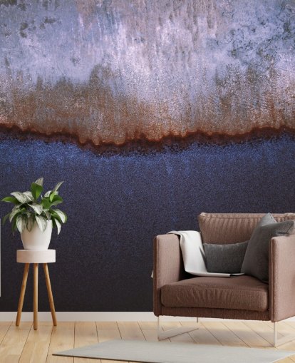 blauwe en grijze abstracte muurschildering genaamd Rusty Metal van Tim Mossholder