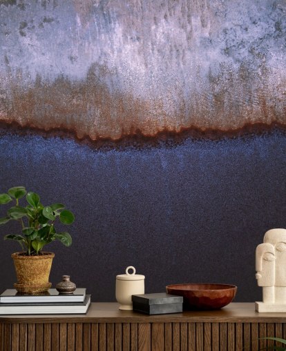 blauwe en grijze abstracte muurschildering genaamd Rusty Metal van Tim Mossholder blauwe en grijze abstracte muurschildering genaamd Rusty Metal van Tim Mossholder