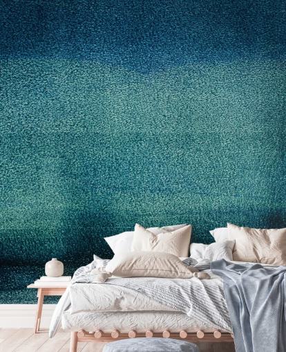 teal customisable abstract wall mural called Teal Serenity by Tim Mossholder for bathrooms and kitchens