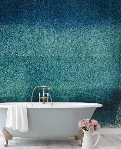 teal customisable abstract wall mural called Teal Serenity by Tim Mossholder for bathrooms and kitchens