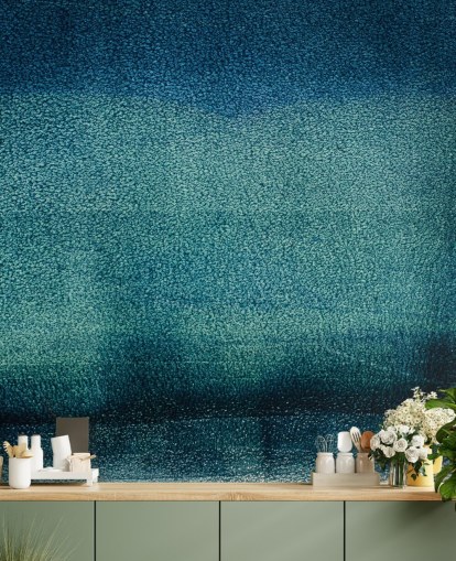 teal customisable abstract wall mural called Teal Serenity by Tim Mossholder for bathrooms and kitchens