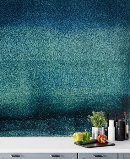 teal customisable abstract wall mural called Teal Serenity by Tim Mossholder for bathrooms and kitchens