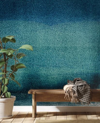 teal customisable abstract wall mural called Teal Serenity by Tim Mossholder for bathrooms and kitchens