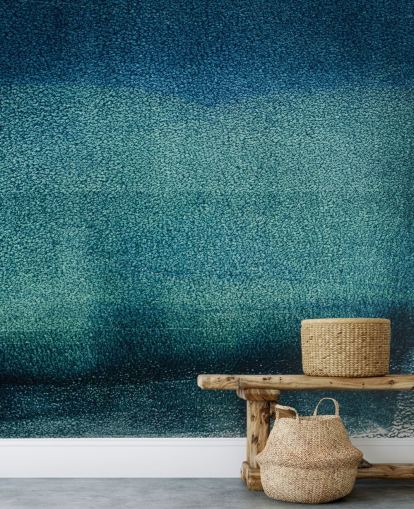 teal customisable abstract wall mural called Teal Serenity by Tim Mossholder for bathrooms and kitchens