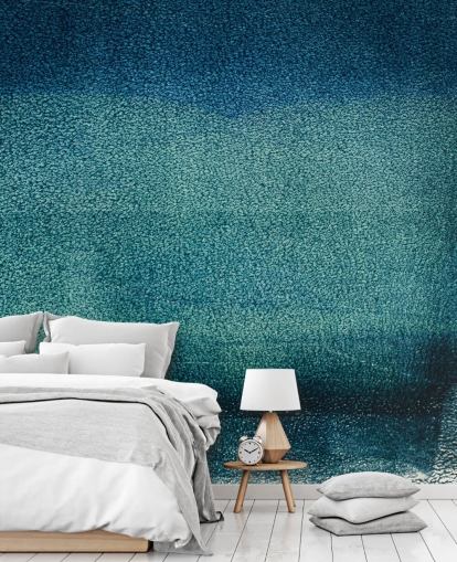 teal customisable abstract wall mural called Teal Serenity by Tim Mossholder for bathrooms and kitchens