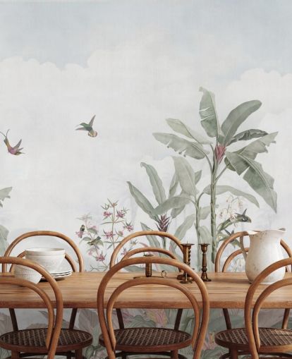 peinture murale personnalisée de la jungle bleu-gris appelée Faded Blue Vintage Borneo Jungle par Bloomery Decor