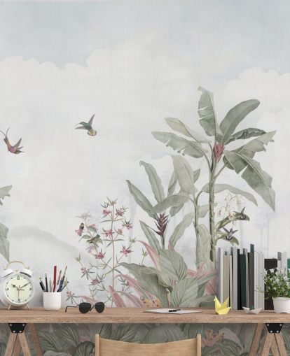 peinture murale personnalisée de la jungle bleu-gris appelée Faded Blue Vintage Borneo Jungle par Bloomery Decor peinture murale personnalisée de la jungle bleu-gris appelée Faded Blue Vintage Borneo Jungle par Bloomery Decor